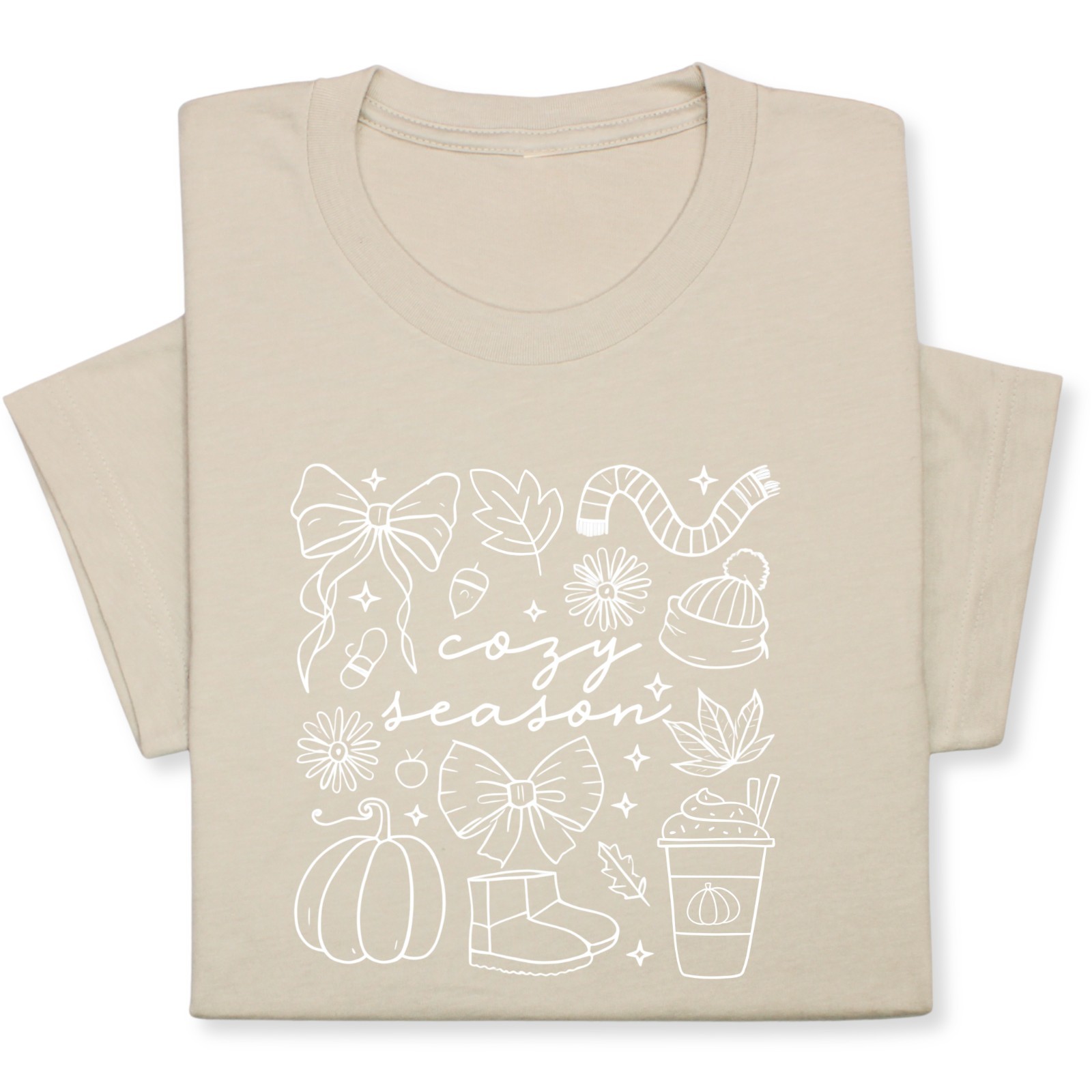 Cozy Season Fall Doodle T-Shirt, Pumpkin Coffee Autumn Graphic Tee gallery