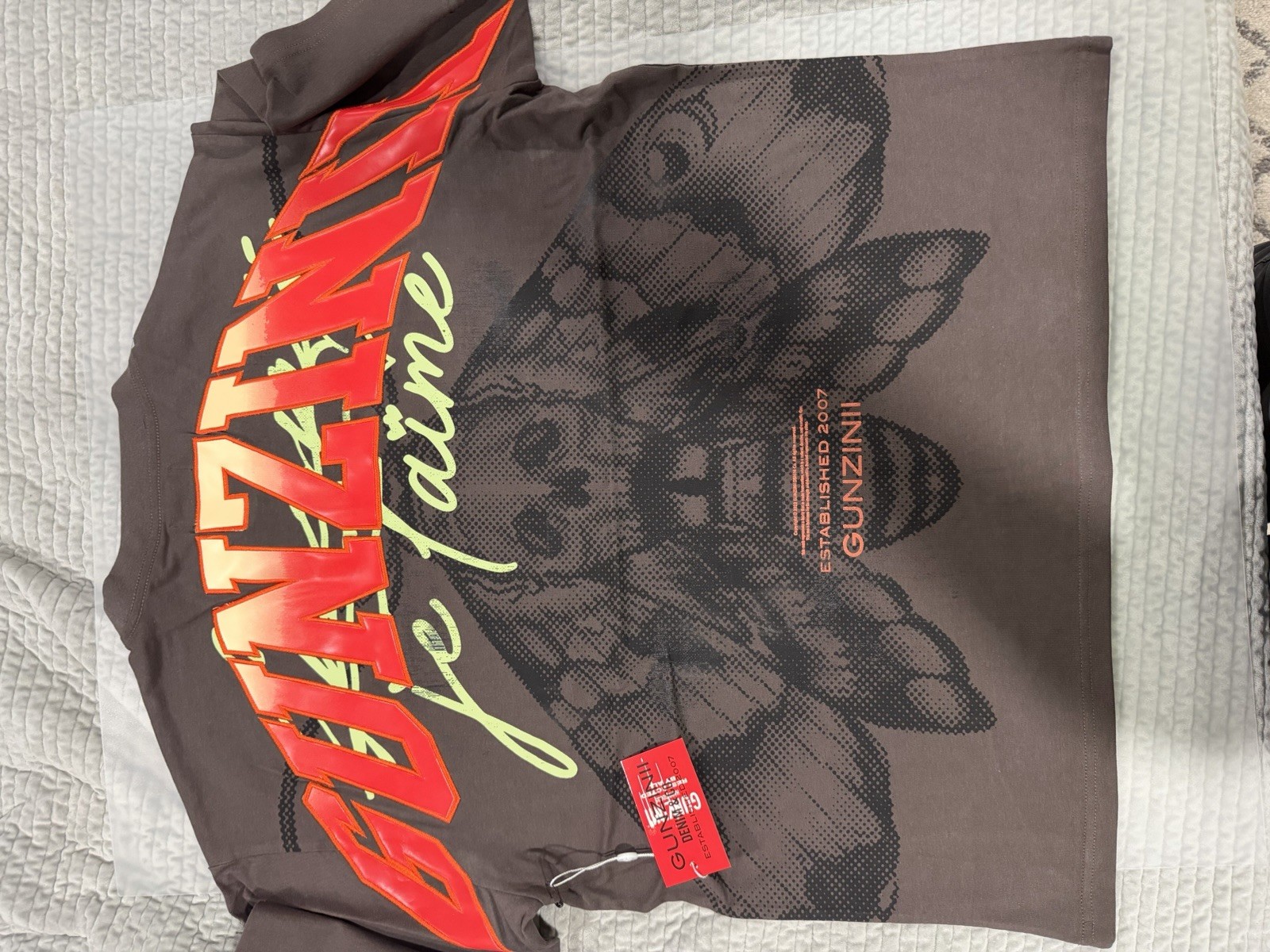 GUNZINII Men’s Gray Graphic Print Logo Crew Neck Short Sleeve Tee L gallery