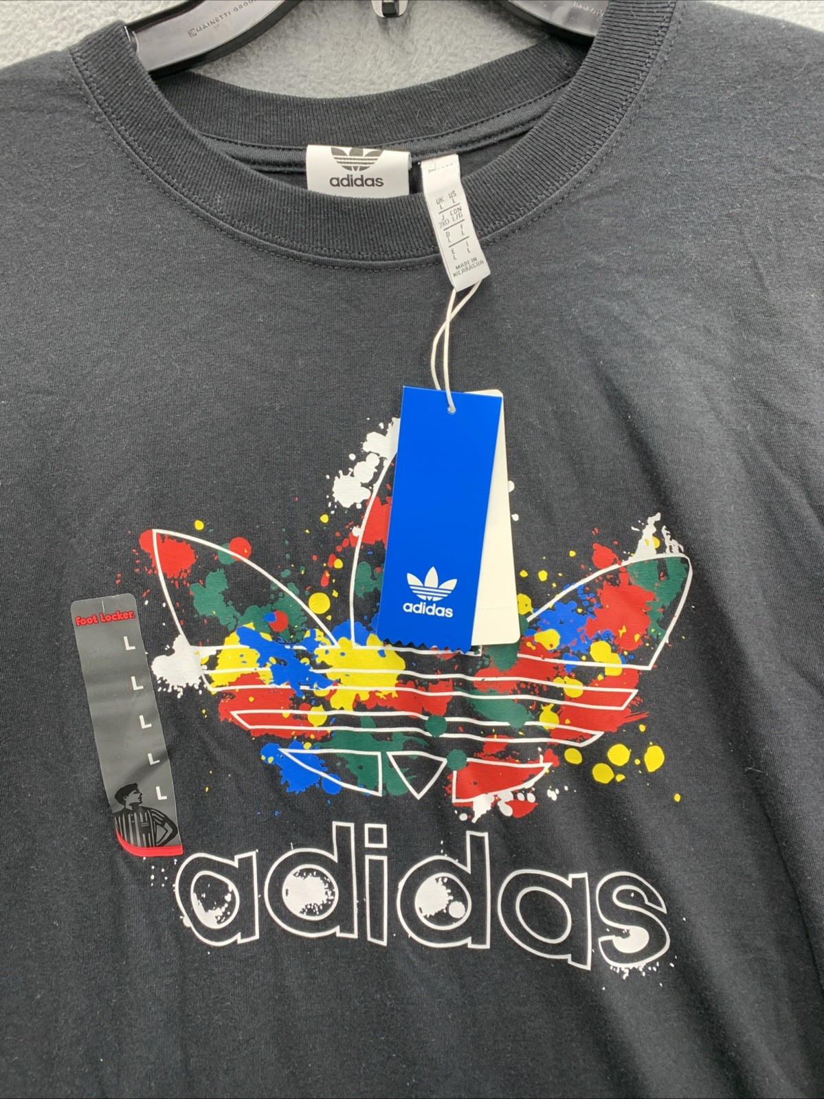 Adidas Graphic Logo Tee T-Shirt Men's Large Black Trefold Splatte Dead Stock New gallery