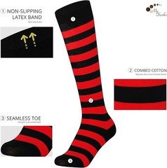Knee High Socks Two Colors Stripe Red & Black UK 4-11 EURO 40-45