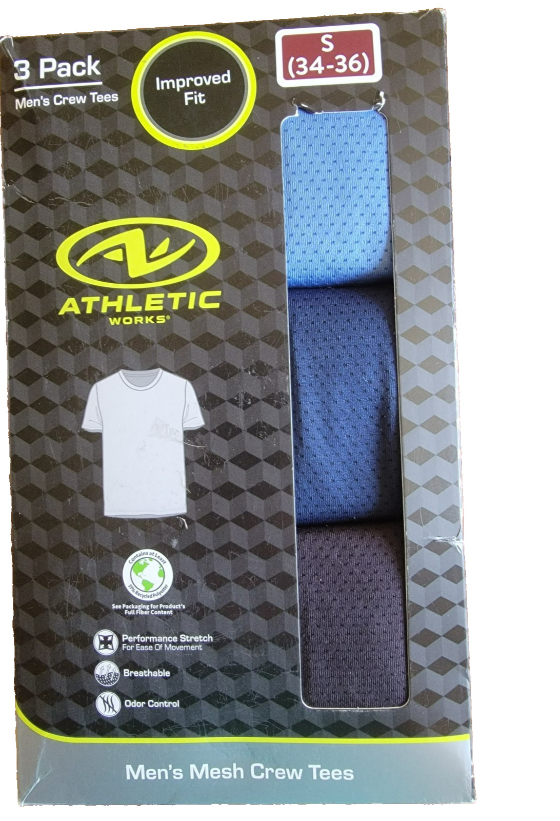 3 Athletic Works Mens Breathable Mesh Crew T- Shirts Blue Black S (34-36) gallery
