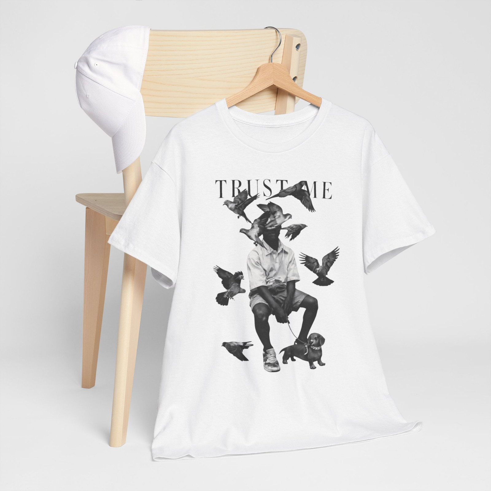 Trust Me Surreal Bird Art Graphic T-Shirt Monochrome Streetwear Concept Tee gallery