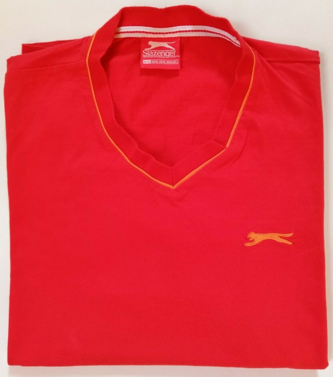 Slazenger T-Shirt Nice Men's Red Tee Size (XL) Short Sleeves V Neck Style Cotton gallery