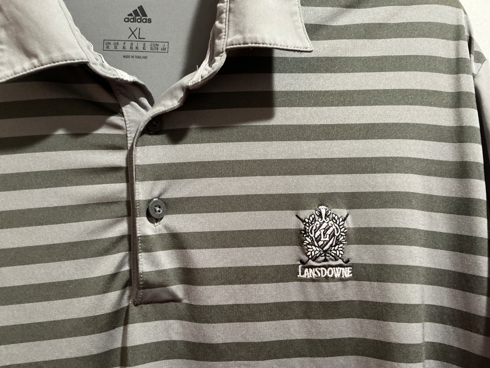Adidas Golf Shirt Grey Striped Short Sleeve Polo Lansdowne Resort Sz XL gallery