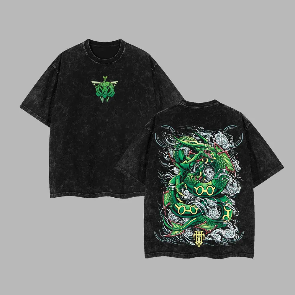 Wearova Rayquaza Shiny Retro Unisex Acid Washed T-Shirt, Hoodie, Pocket Monster