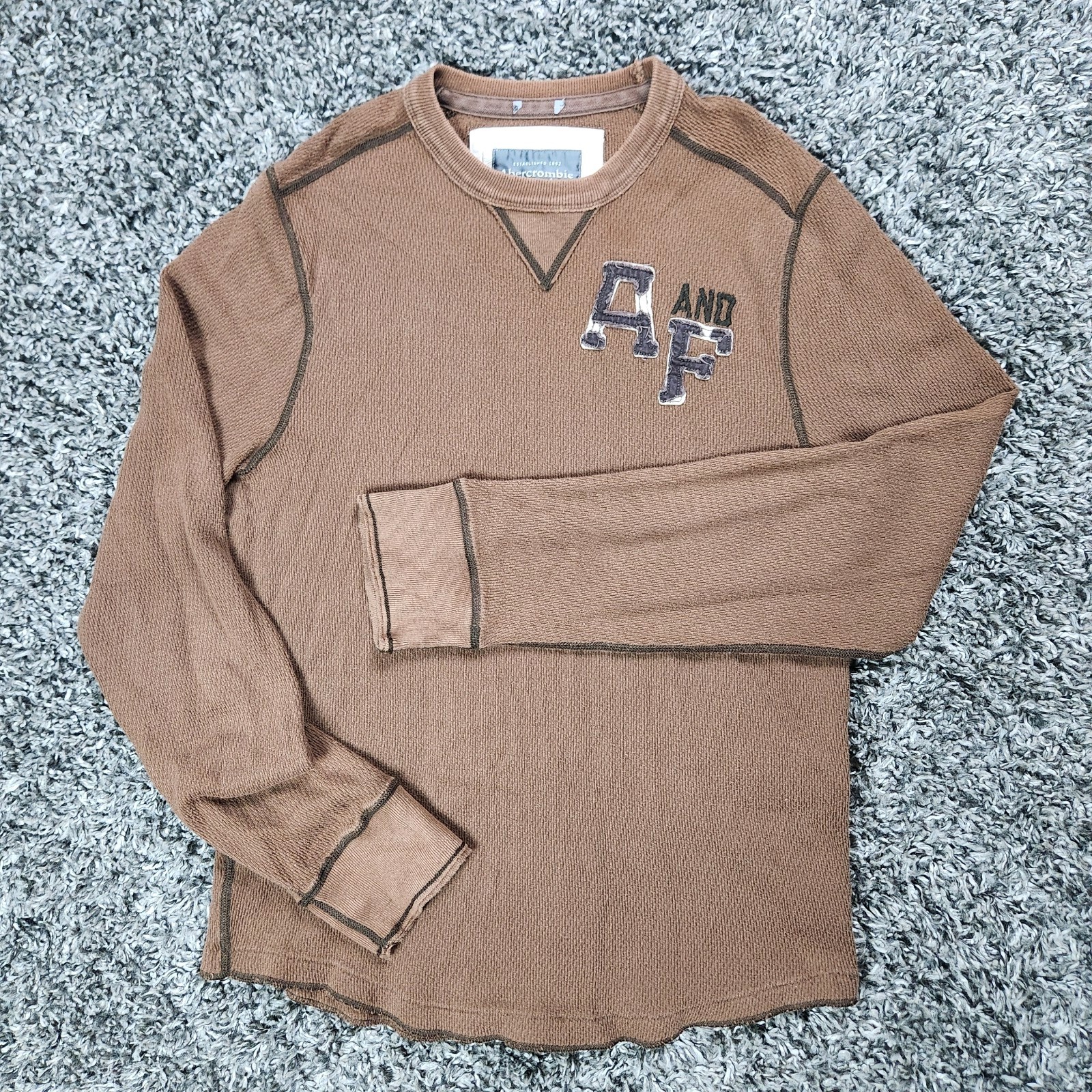 Vintage Y2K Abercrombie Fitch Waffle Knit Thermal Mens XXL Muscle Fit Brown gallery