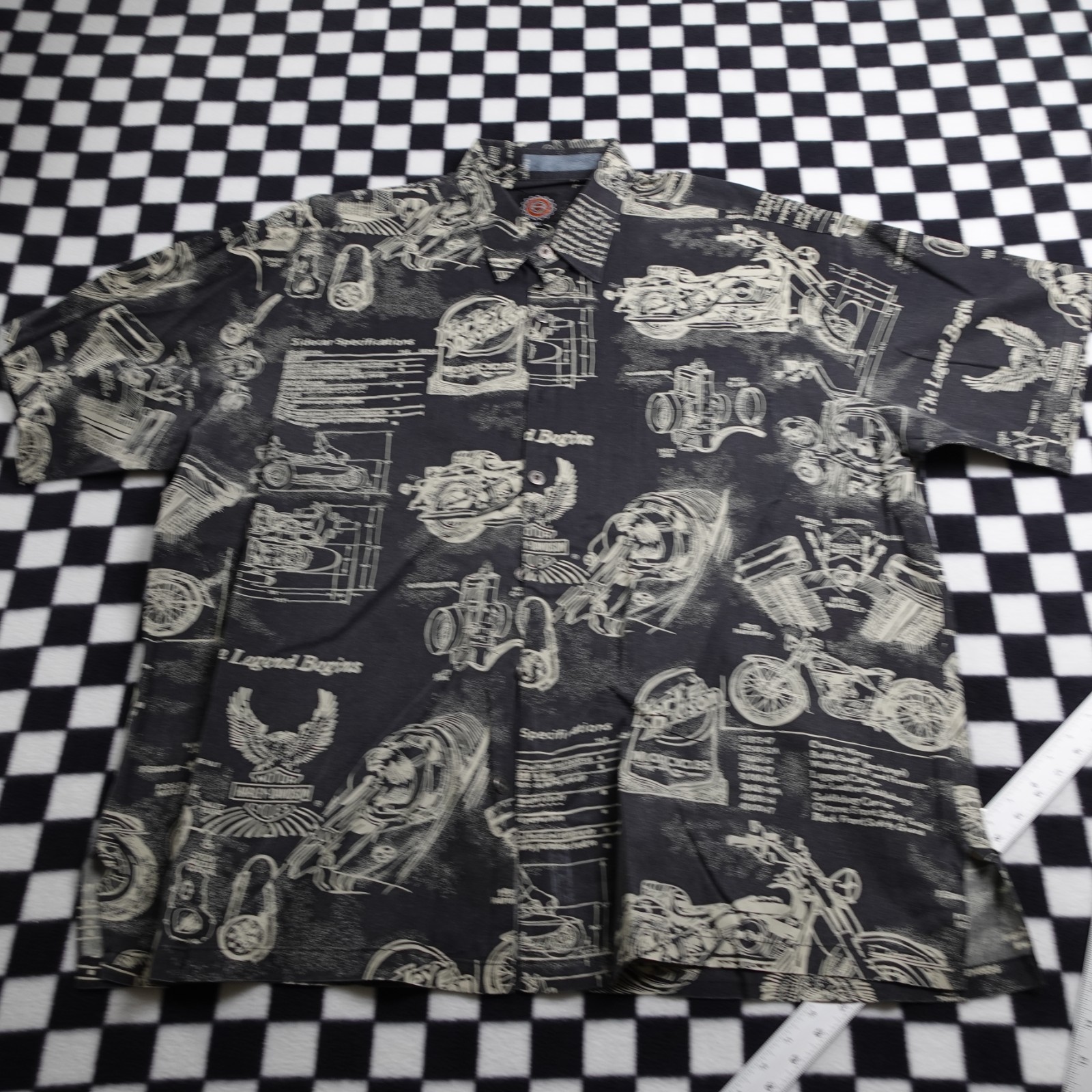 Vintage Harley Davison biker Hawaiian style all over print button up Shirt 2XL gallery