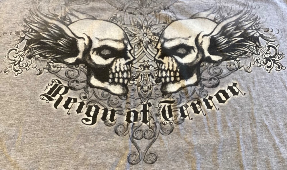 “Reign of Terror” Skulls EXTRA LARGE T-Shirt Gray Graphic by Ink Inc.