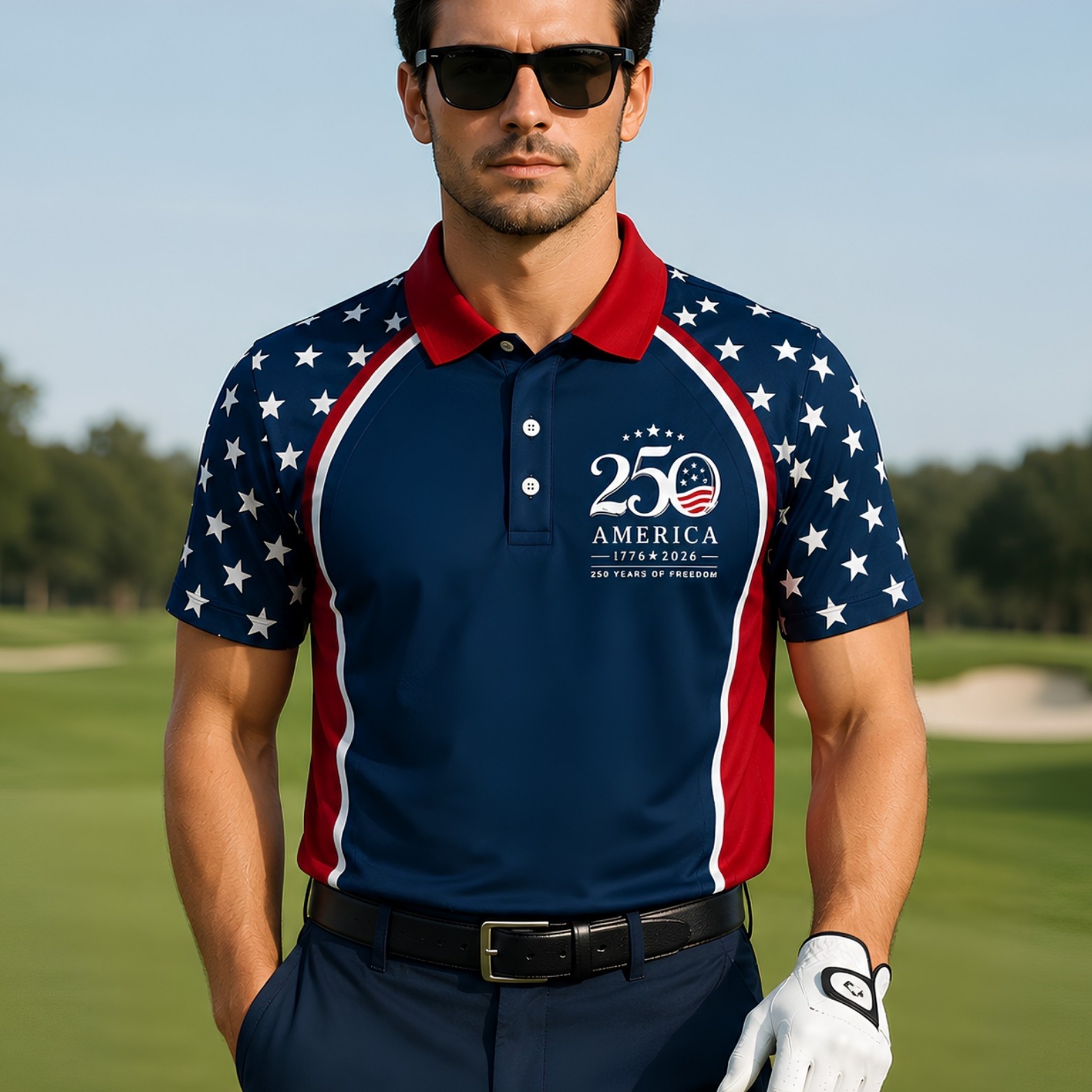 USA 250 Years Of Freedom Patriotic Golf Shirt, 4th Of July Golf Poly (S-5XL) gallery