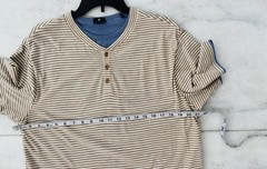 𝅺Left Coast Tee Henley Shirt Stripe Short Sleeve Cotton Reversible Mens Medium