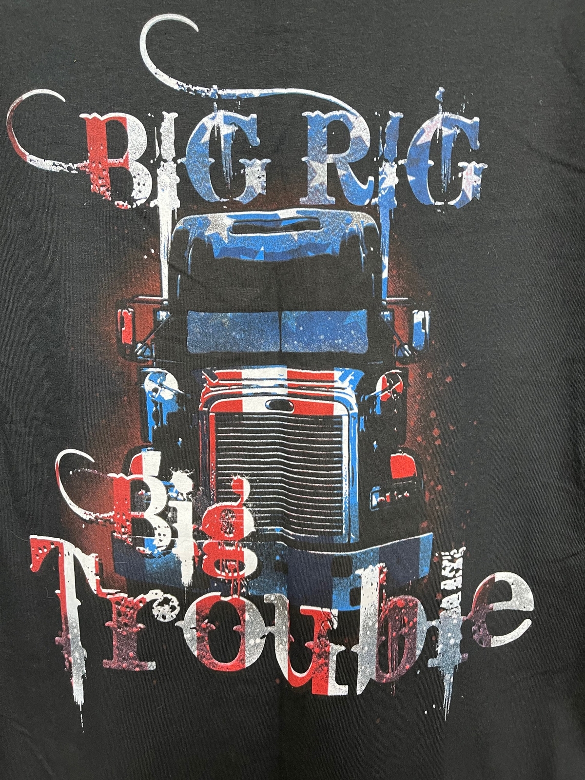 Big Rig Big Trouble" Trucker T-Shirt XL NEW without tags Red white Blue 4th July gallery
