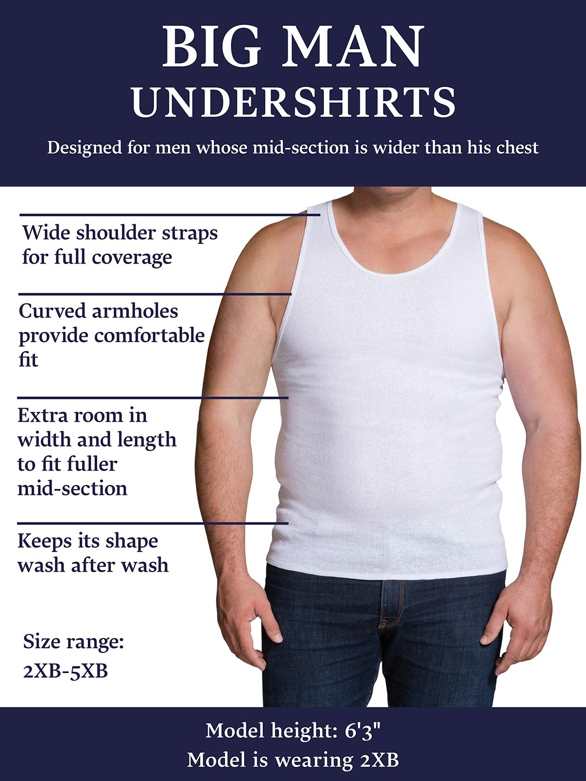 Fruit of The Loom Men's TagFree Tank AShirt, Big Man 6 Pack White, 4XLarge gallery