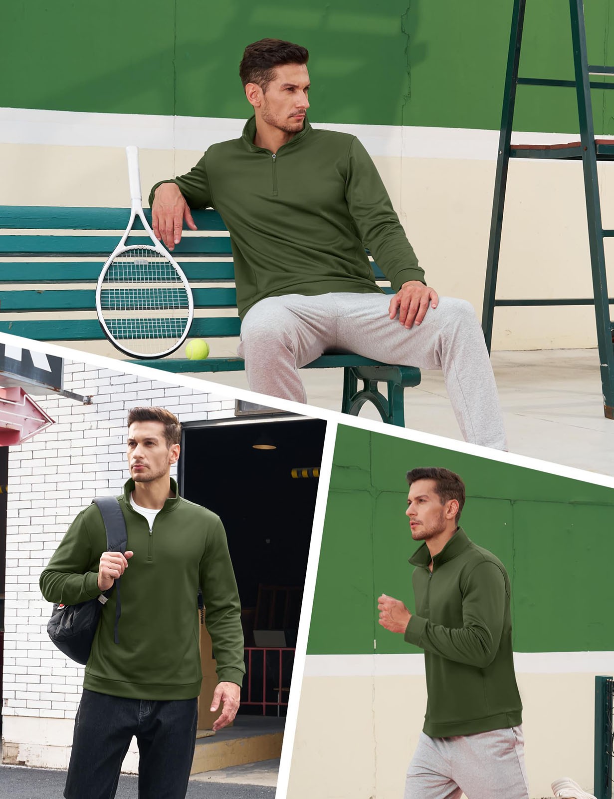 Men's Quarter Zip Pullover Lightweight Fleece Lined Warm 1/4 Zip Down Sweatshirt gallery