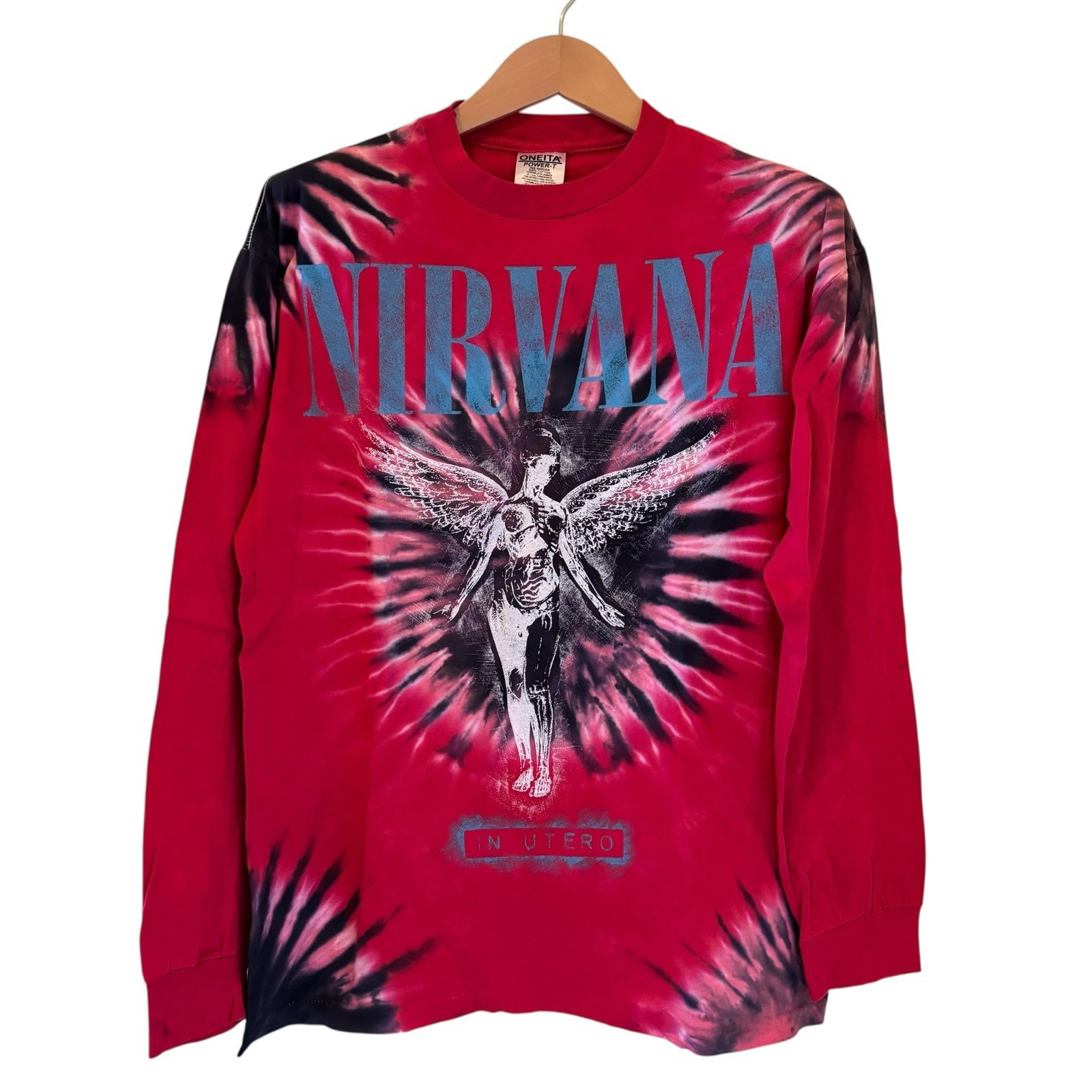 Nirvana In Utero Kurt Cobain Red Tie Dye Long Sleeve Shirt L Single Stitched