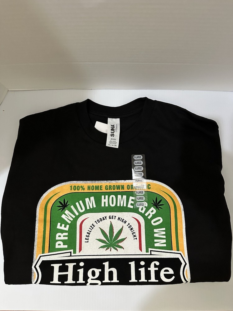 SUNA High Life Cannabis Graphic Tee Black Cotton Men’s XL Short Sleeve