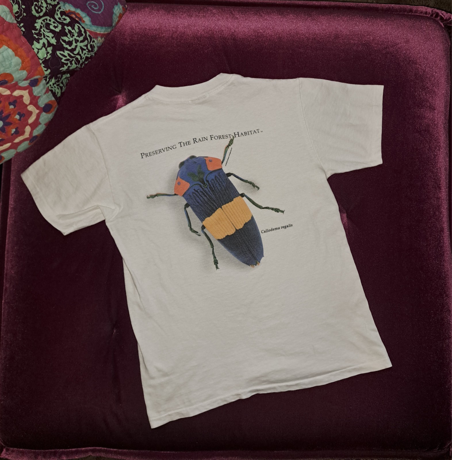 Vtg 90s Rainforest T Shirt M Jewel Beetle Single Stitch Unisex Double Sided