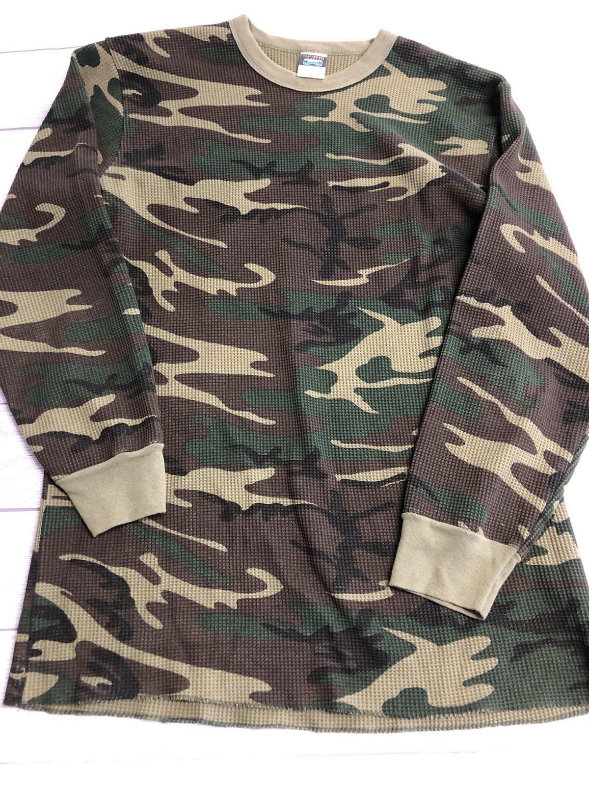 Cascade Bay Traders Shirt Mens 2XL Green Camo Thermal Waffle Knit Long Sleeve