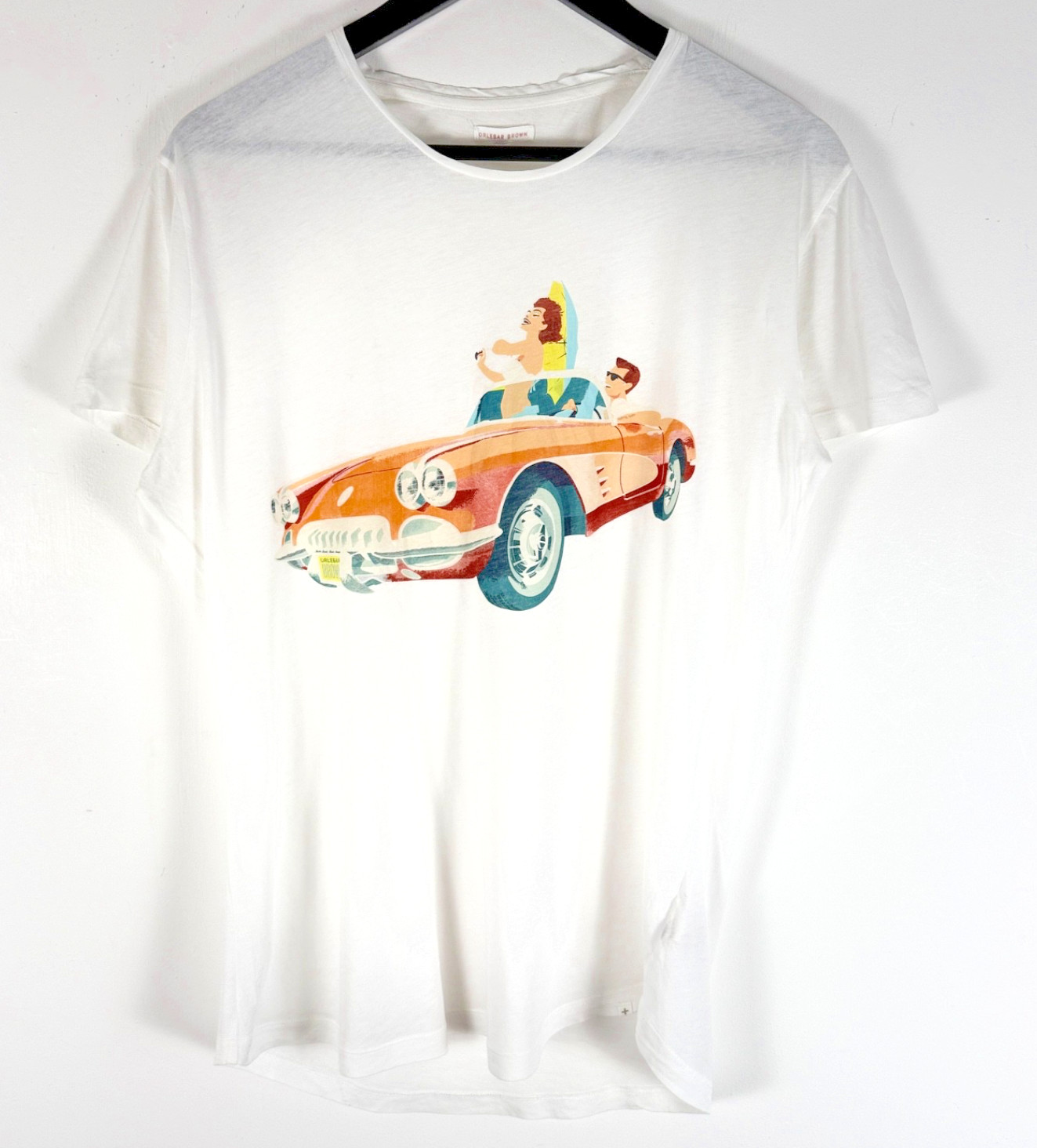 Orlebar Brown T Shirt Mens M White Riviera Convertible Car Graphic Luxury Cotton