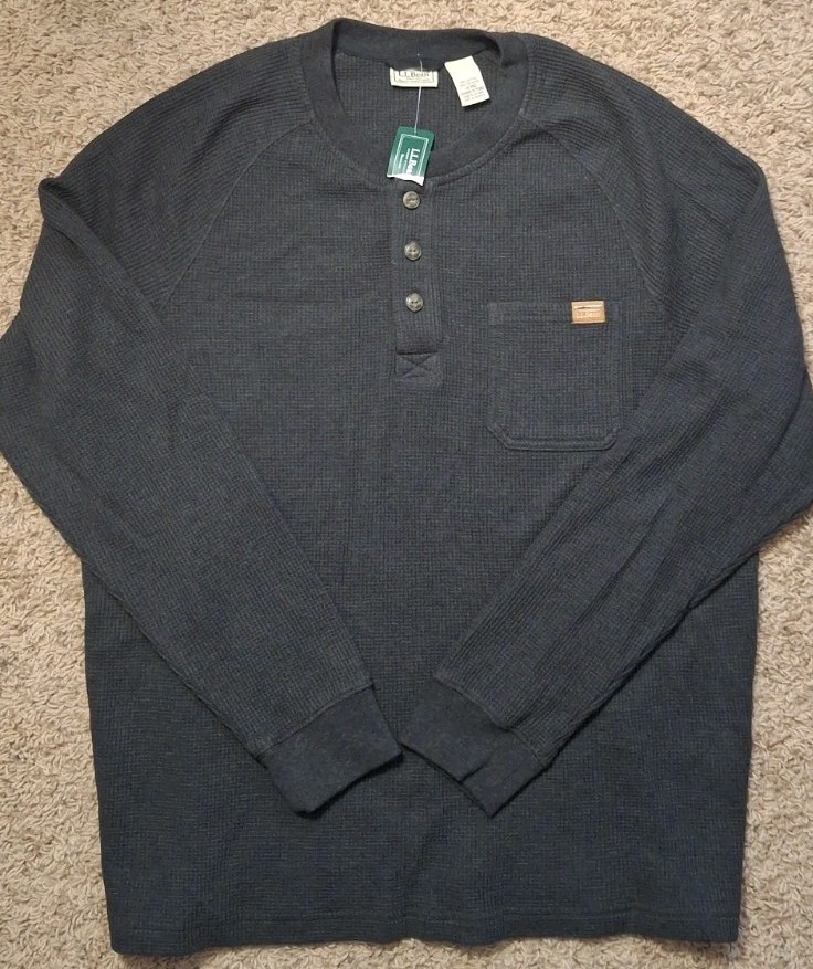L.L.Bean Men’s Waffle Henley Long Sleeve Large Regular Thermal Long Sleeve NWT