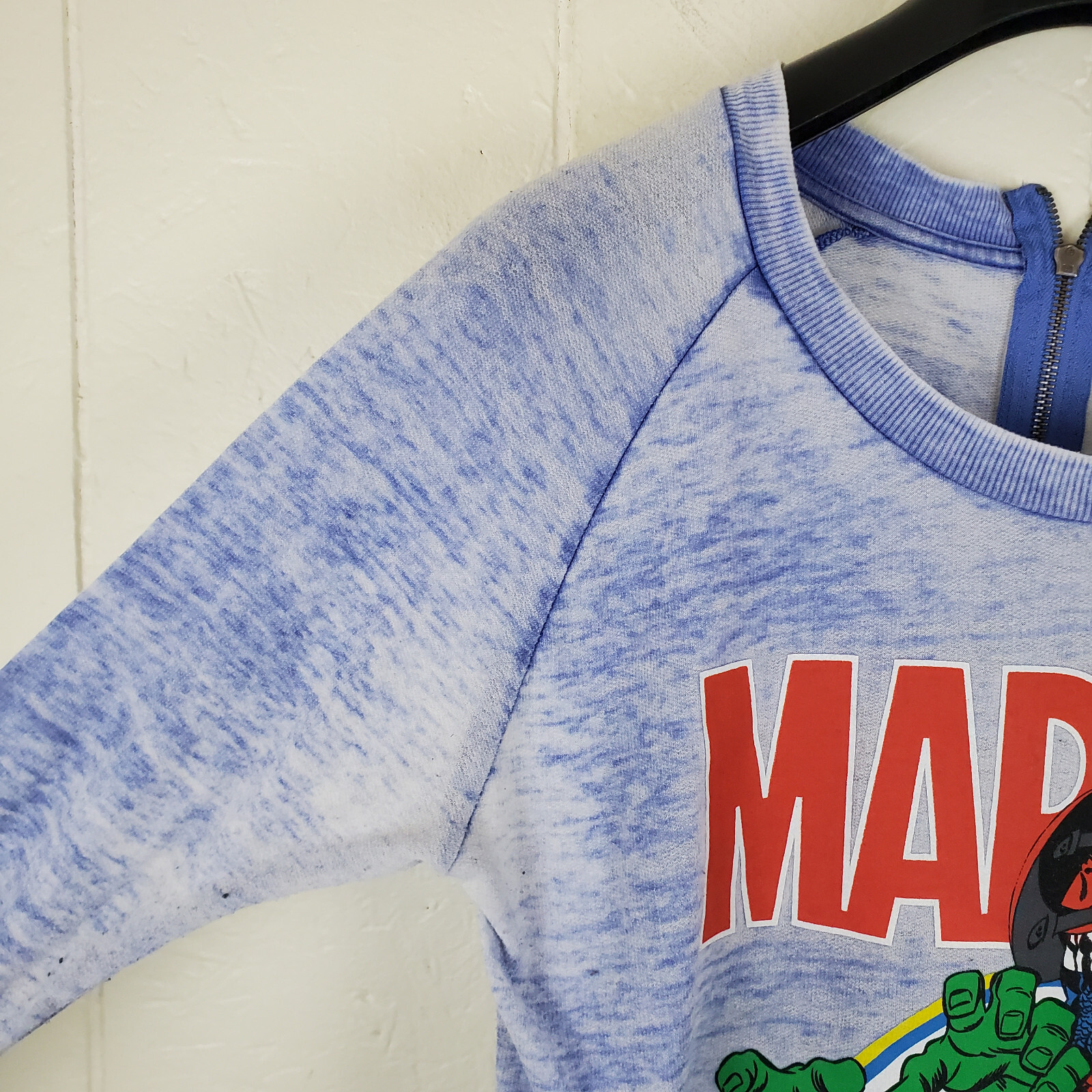 Marvel Shirt Men Medium Blue Graphic Scoop Neck Long Sleeve Sheer Zipper Stretch gallery