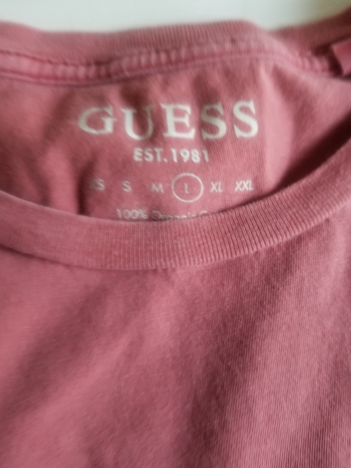GUESS Unisex Triangle Logo T-Shirt Rose Large gallery