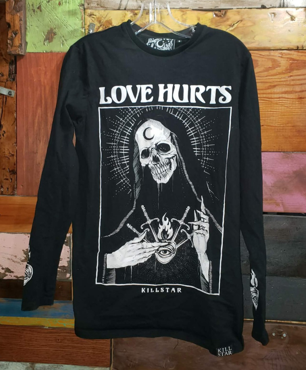 KILLSTAR Love Hurts Skull Long Sleeve T-Shirt Black Size SMALL Unisex