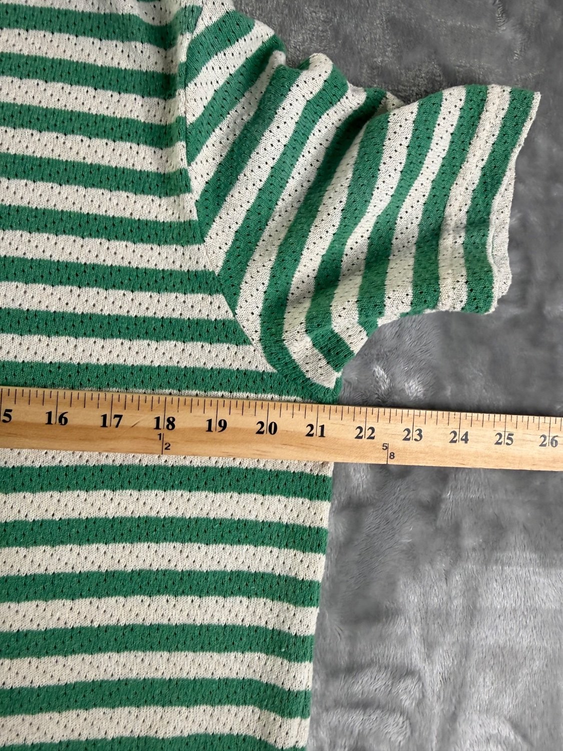Moncler Striped Pointelle Knit T-Shirt Green White Terry Logo Patch Men's Size M gallery