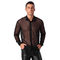 Men’s See Through Mesh Long Sleeve Shirt Button Down Tops Blouses Clubwear