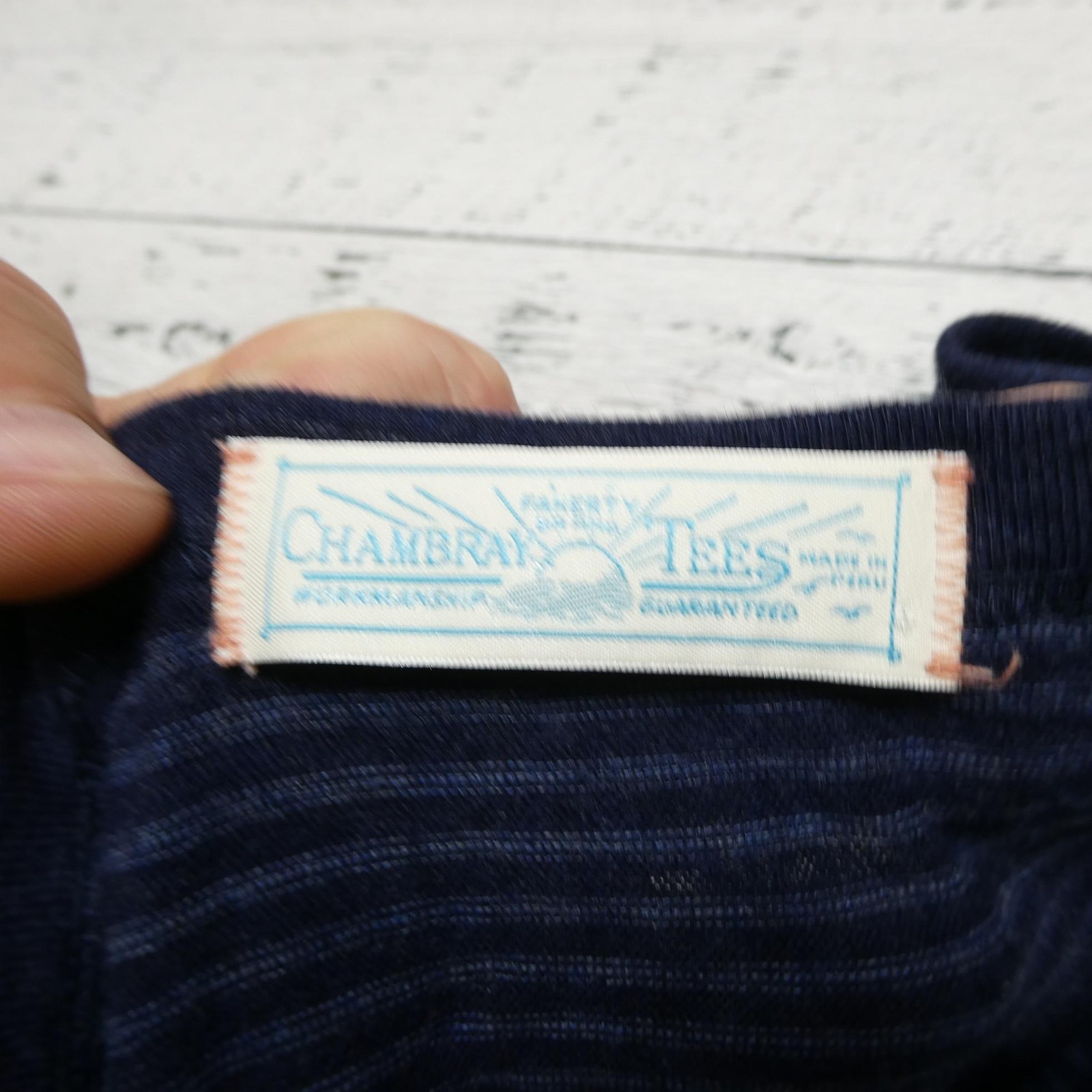 Faherty Shirt Mens 2XL Blue Striped Chambray Tee Cotton Modal Short Sleeve gallery