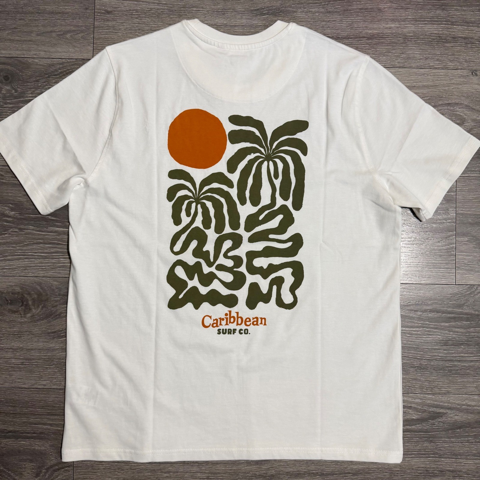 Common People Mens Size L Palms Print Tee Ecru Caribbean Surf Co Graphic Beach gallery