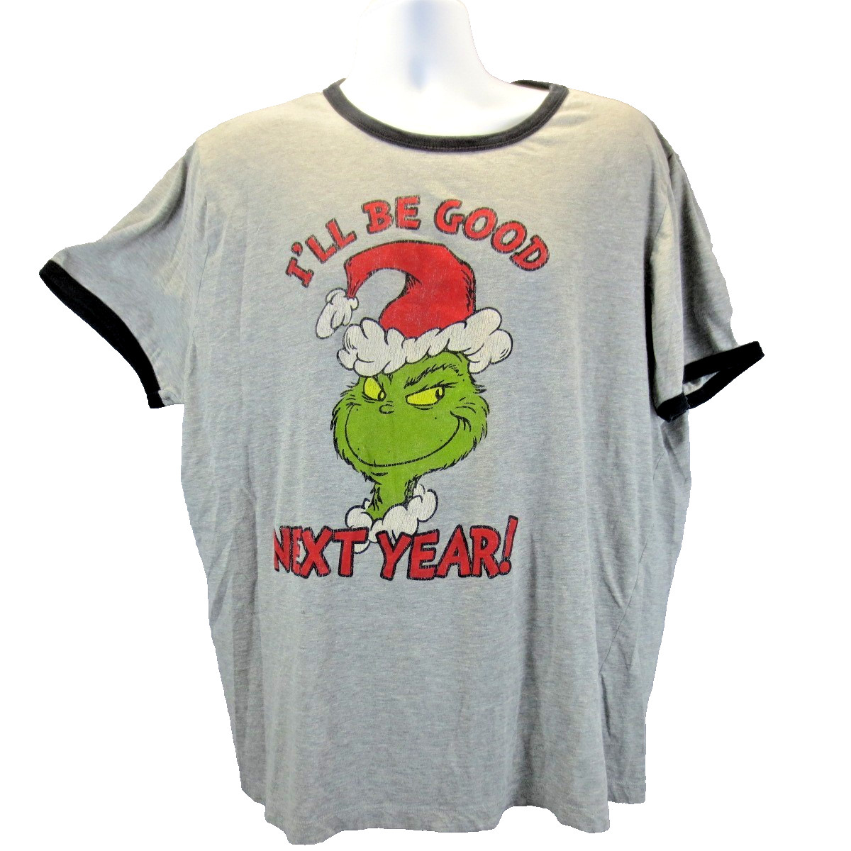 Grinch Mens XL I’ll Be Good Next Year Gray Christmas Suess Holiday Tee T-Shirt