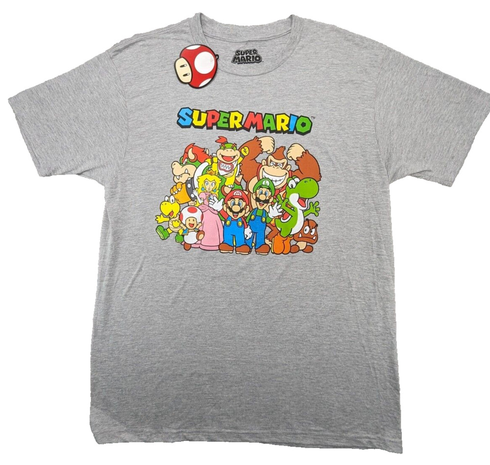 Nintendo Super Mario T-Shirt Mens Large Gray Logo SS Crew Neck