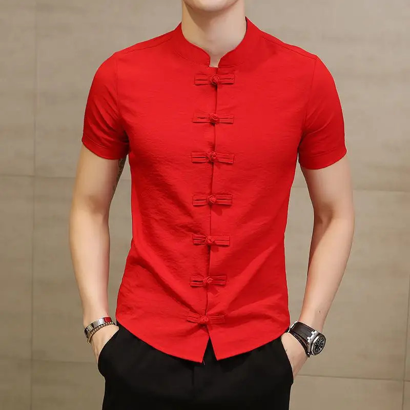 Summer Thin Pure Color Men's Shirt Collar Button up Short Sleeve Slim Fit Casual gallery