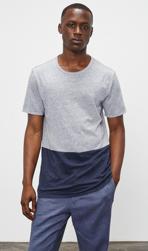 Onia Chad Color Block Tee, Medium Heather Gray Deep Navy , Size M gallery