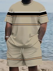 Classic horizontal stripe pattern 3D digital print new summer men’s outdoor set