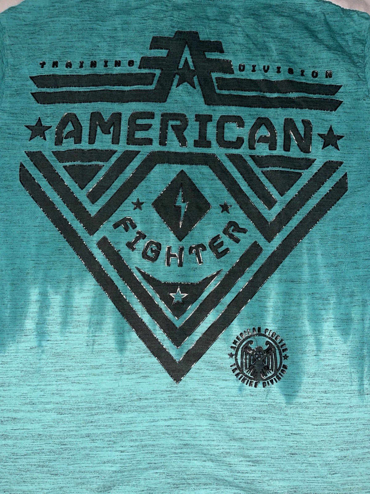 American Fighter Shirt Mens Large Teal Short Sleeve Graphic Fighting Buckle Tee gallery