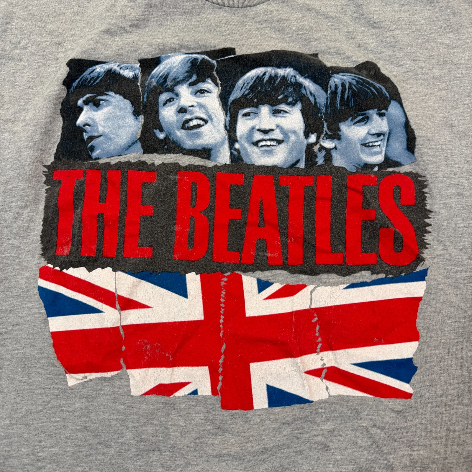 Beatles T-Shirt Men’s XL Gray Union Jack Band Graphic Tee Rock Music Vintage gallery