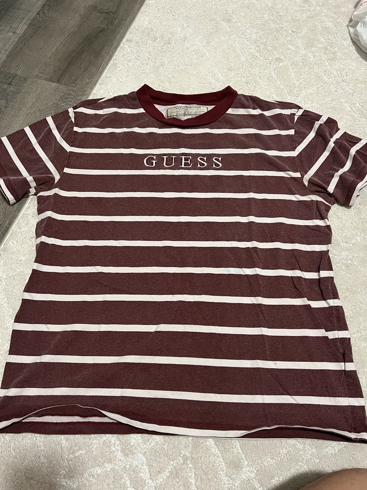 Guess Originals Shirt Mens Medium Red White Striped Embroidered Tee Streetwear gallery