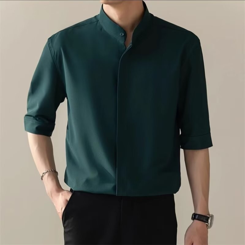 Stand-up collar shirt men's long-sleeved shirt gallery