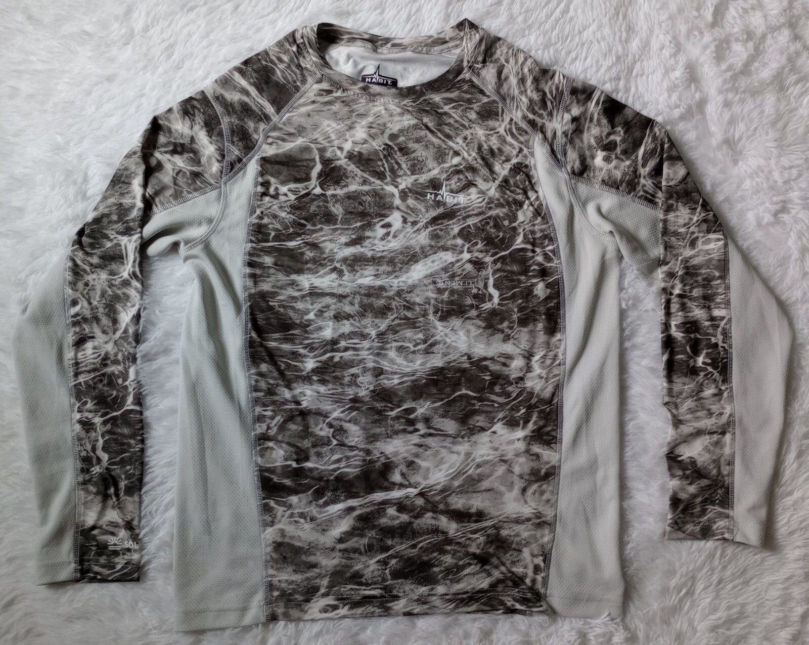 Habit Realtree Fishing Mens Medium L/S T Shirt White Camo 40+ Solar-Factor Light