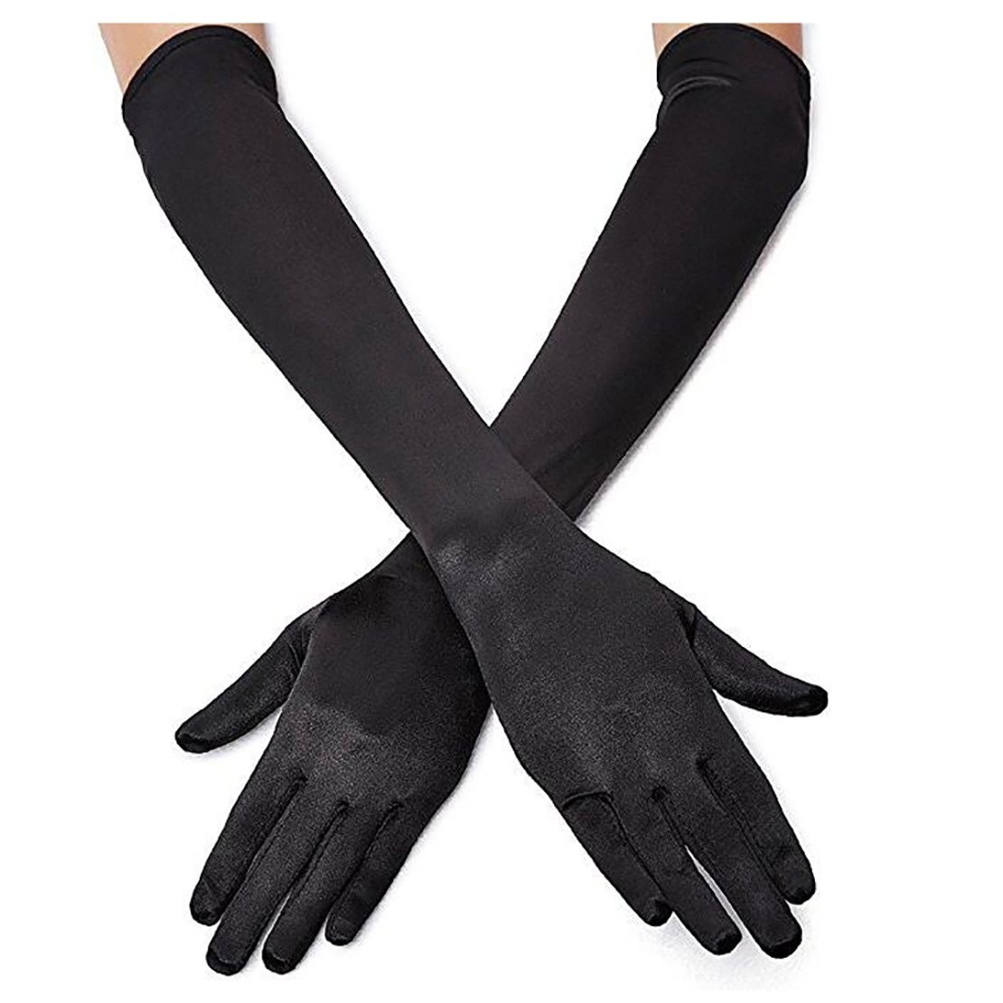 Long Black Opera Party Gloves for Women 1920s 20s Satin Gloves Elbow Length B... gallery