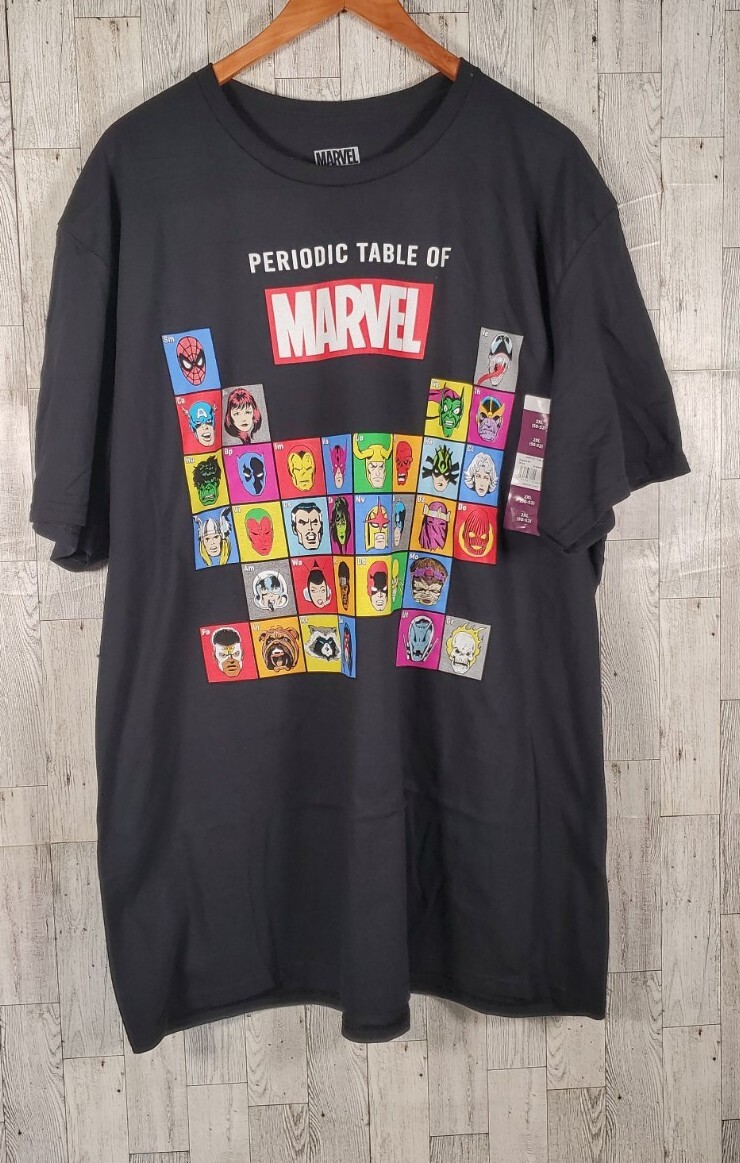 Marvel Shirt Mens 2X Periodic Table Heroes Villains Graphic Tee Comics NEW gallery