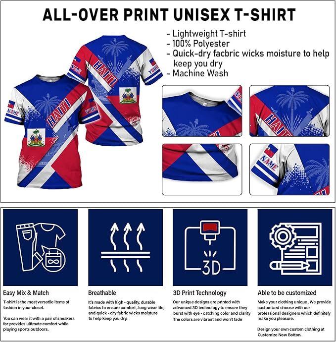 Personalized Haiti Pride Flag Shirt, Haitian Pride T shirt 3D for Men & Women gallery