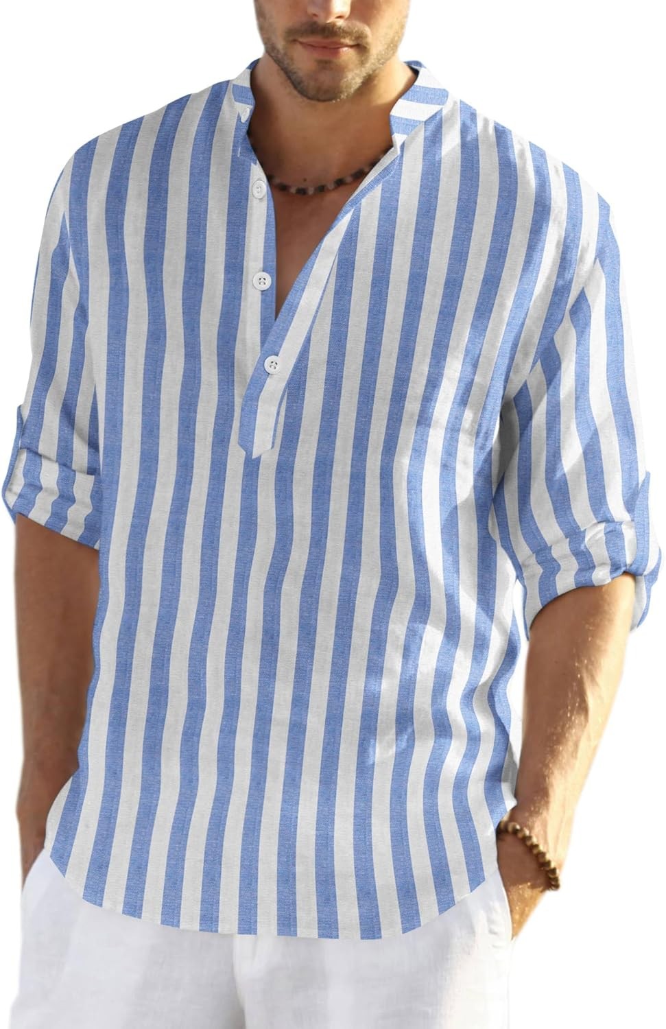 Coofandy T Shirt Casual Striped Mens Henley TShirt Long Sleeve Hippie Beach gallery