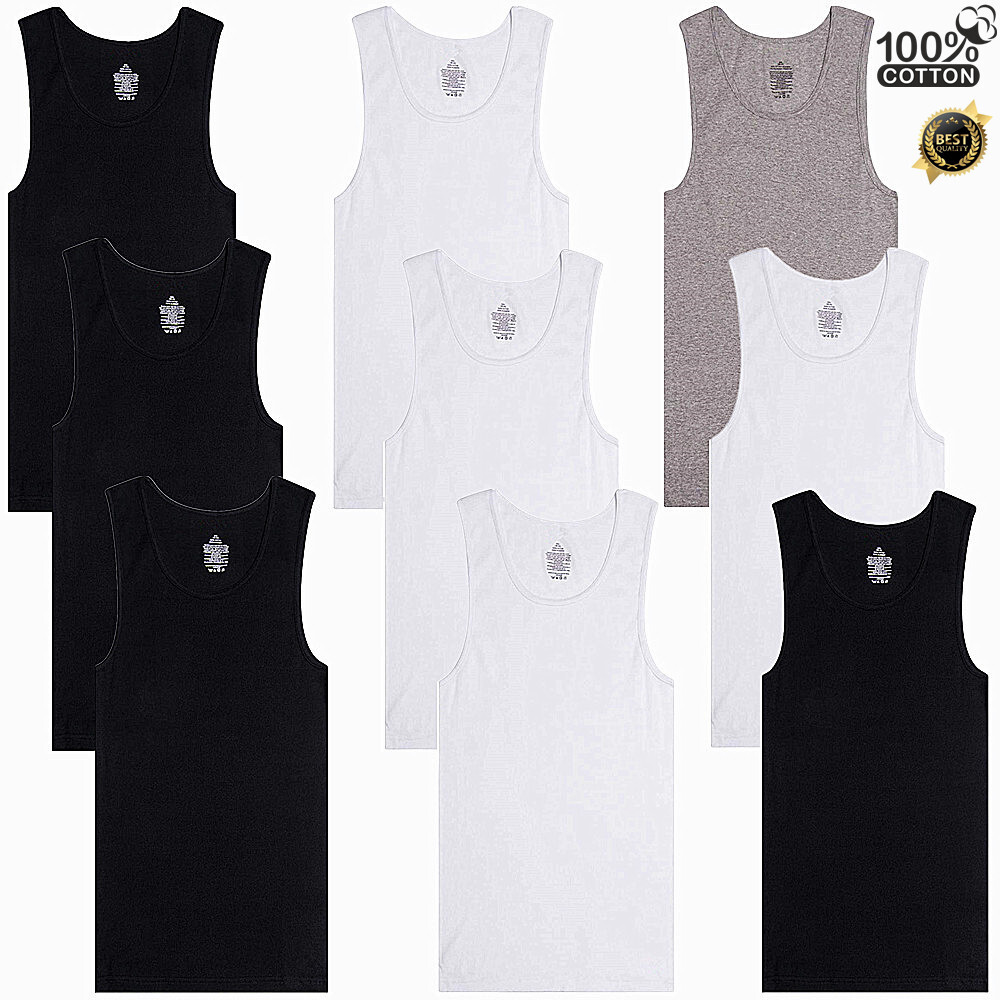 3-12 Packs Mens 100% Cotton Lot Ribbed Tank top A-Shirt Wife Beater Undershirt gallery