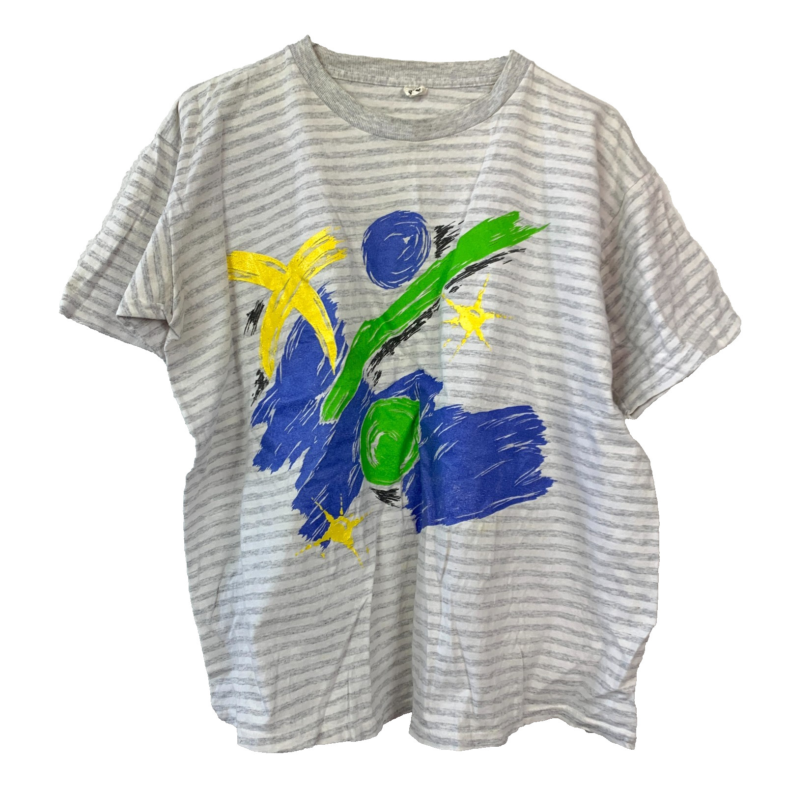 Vintage The Body Co. Gray Striped Abstract Artsy Tee T-Shirt One Size Fits All gallery