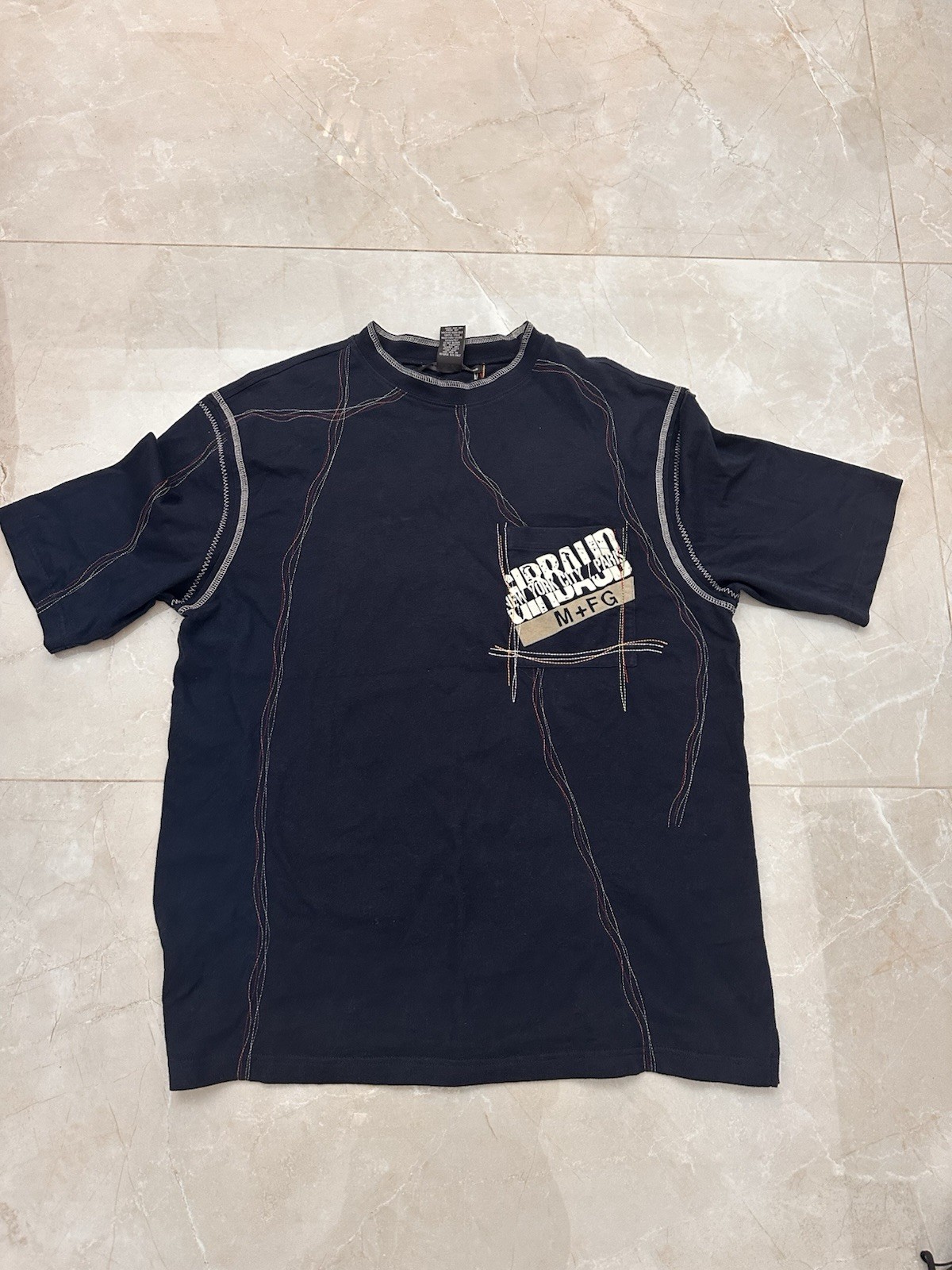 VTG Y2K Marithe Francois Girbaud T Shirt Men’s Large Sewn Spellout Ringer