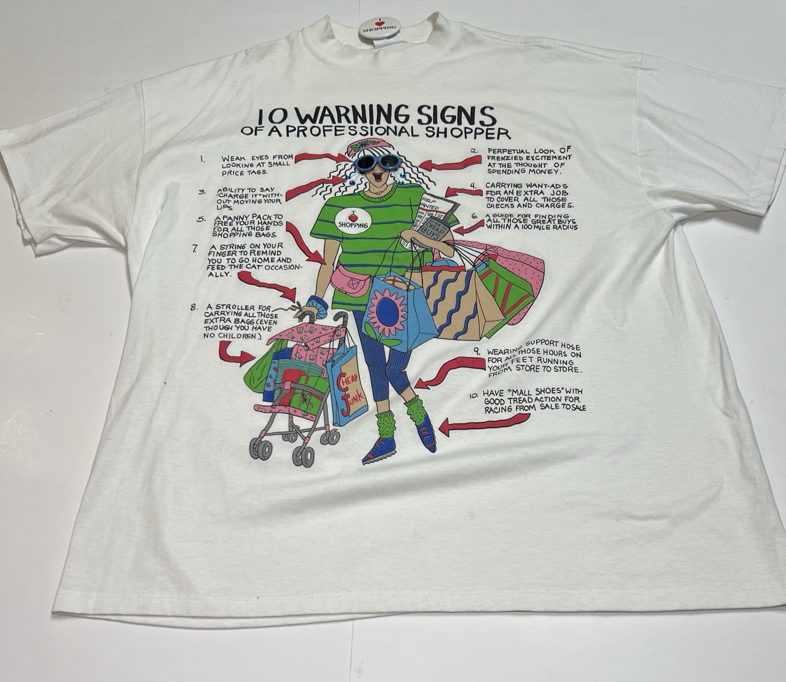Vintage 1992 Funny Shopping T Shirt USA Made Graphic Novelty OSFA