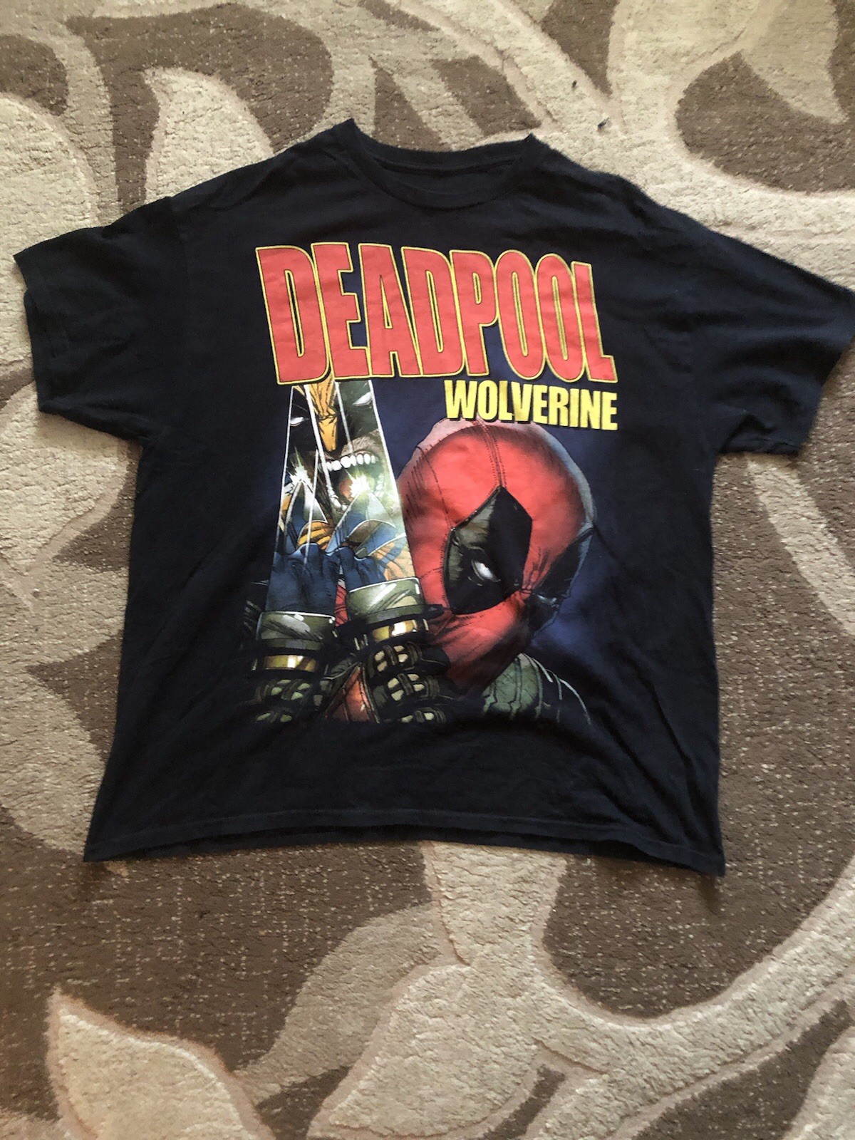 Marvel Deadpool & Wolverine T-Shirt Men’s Jumbo Design Short Sleeve Teen(L)Black