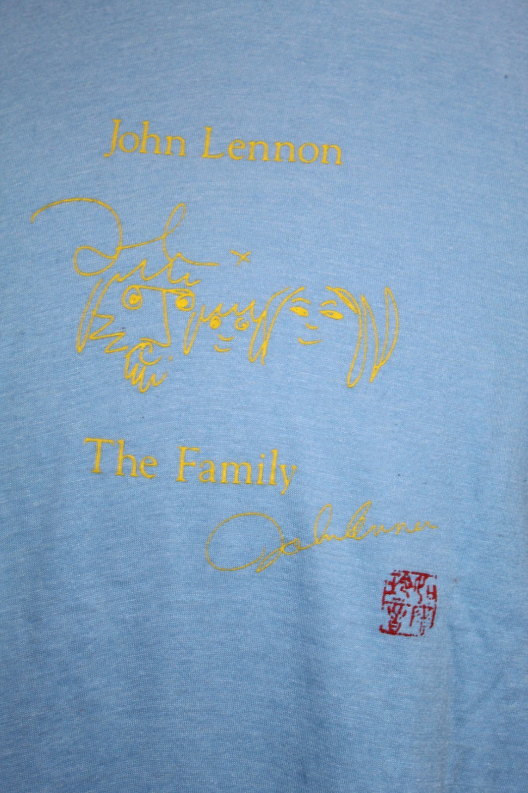 Vintage John Lennon “Bag One” Art Tee Sketch T-Shirt Blue Small USA 70s Beatles gallery